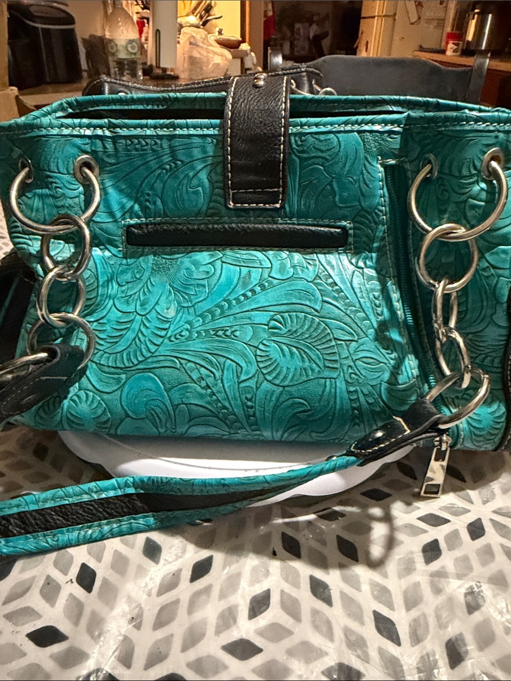 Mountain West Turquoise and Black Western Studded Tote Bag - Picture 5 of 7